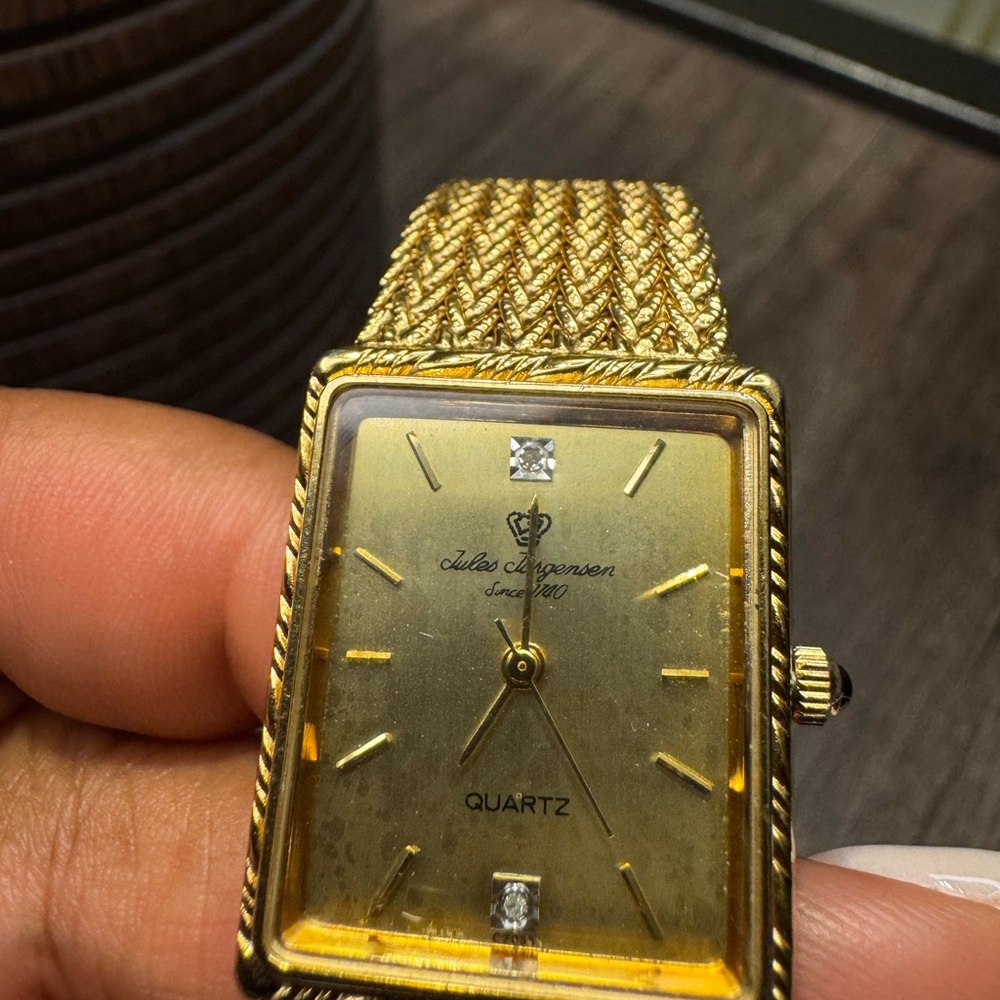 Gold Rectangular Dress Watch with Mesh Band